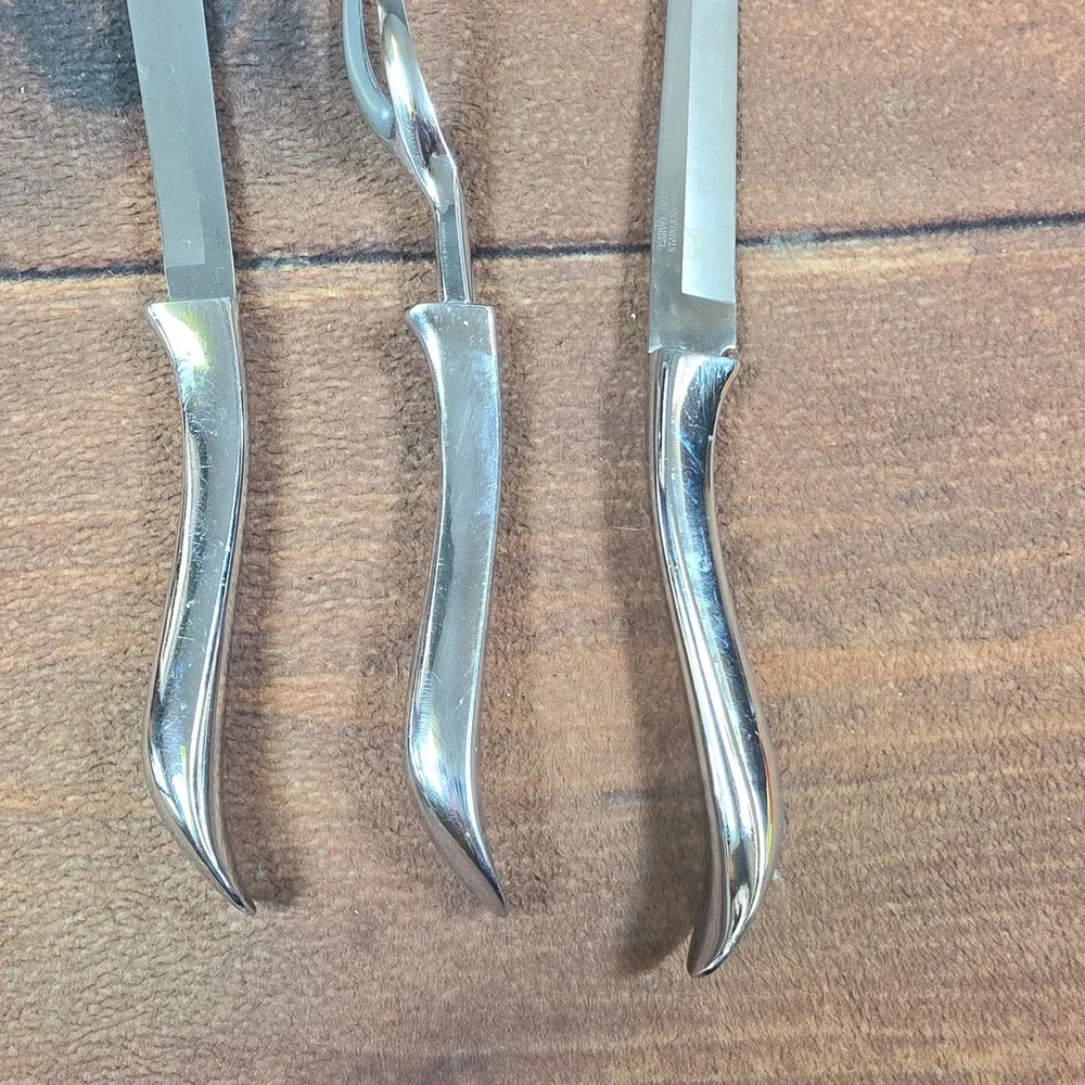 Carvel Hall Carving Set Home OS Silver Good MCM Stainless 3pc USA